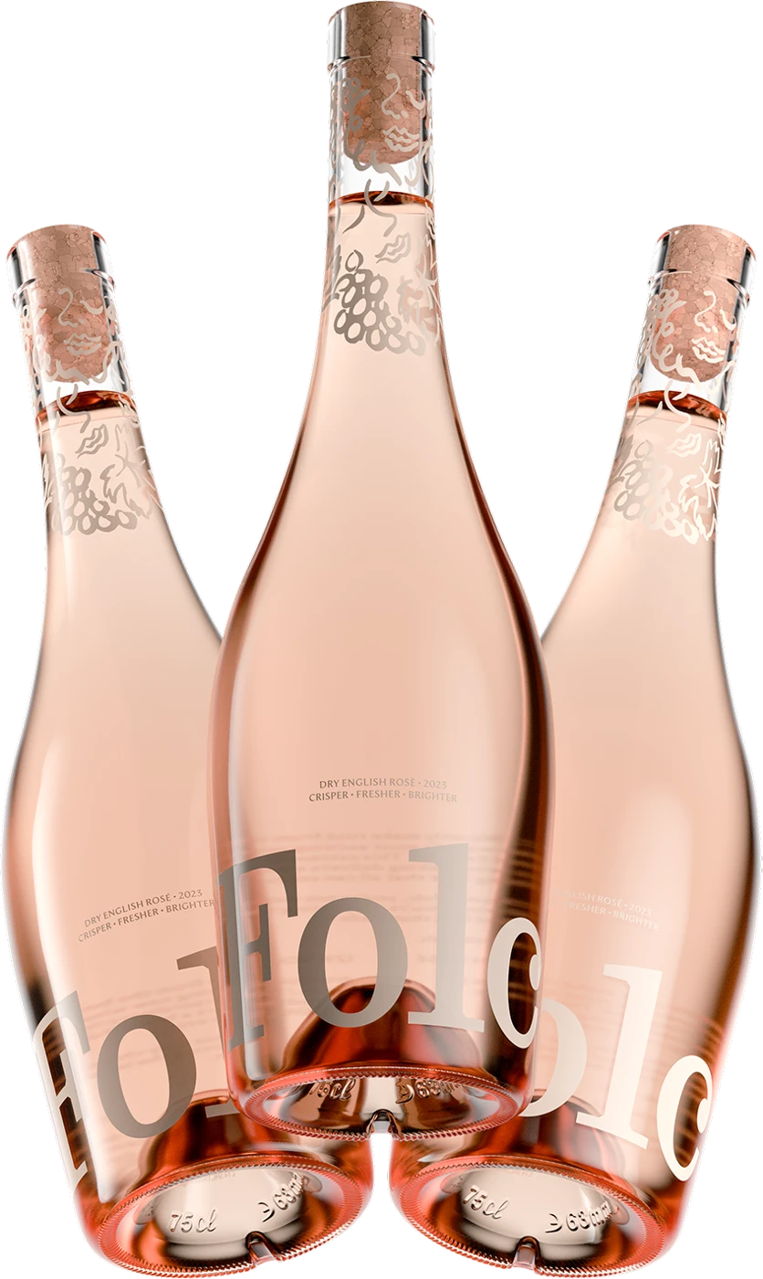 Three bottles of Folc English Rosé