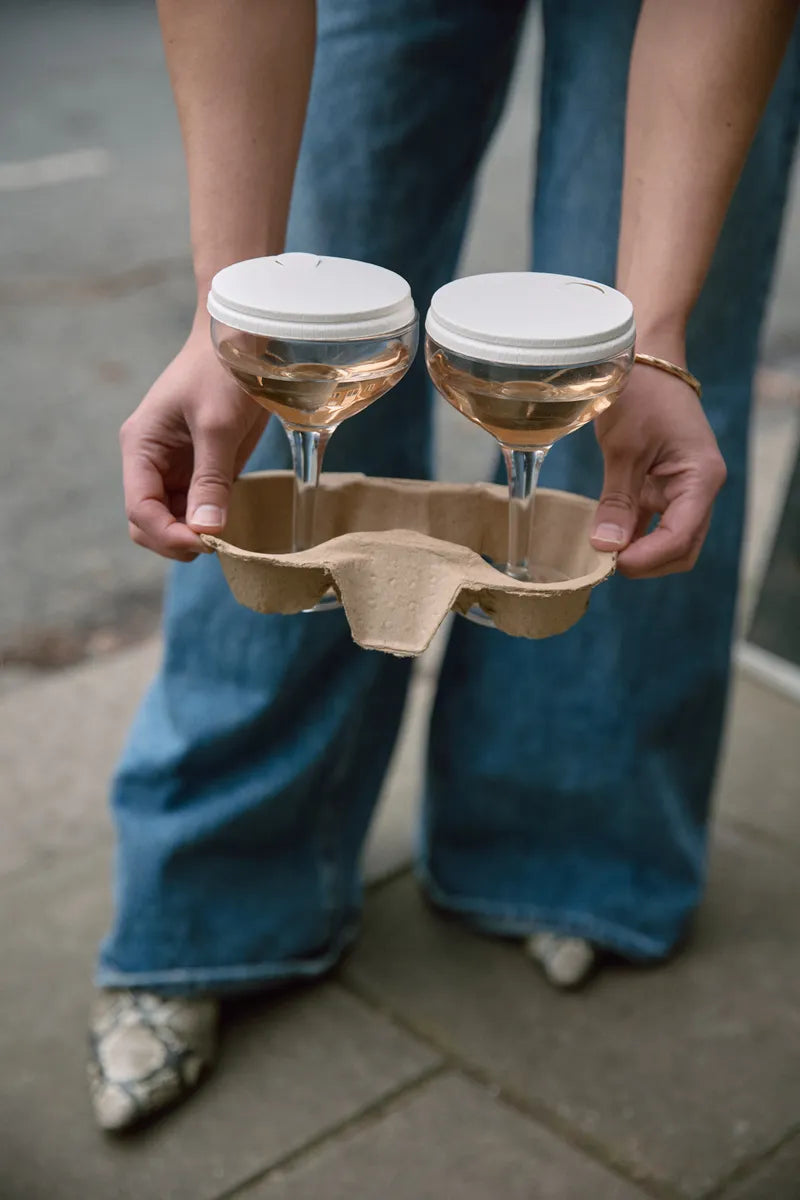 Two cups of Folc sparkling rosé in a takeaway tray