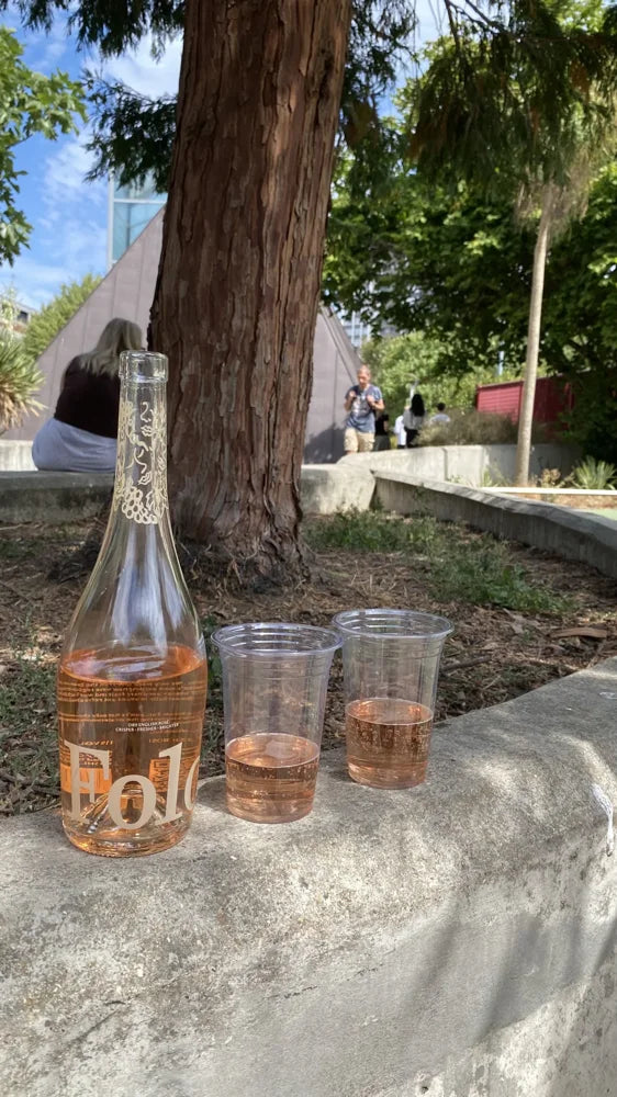 Folc rosé poured into cups on a sunny wall